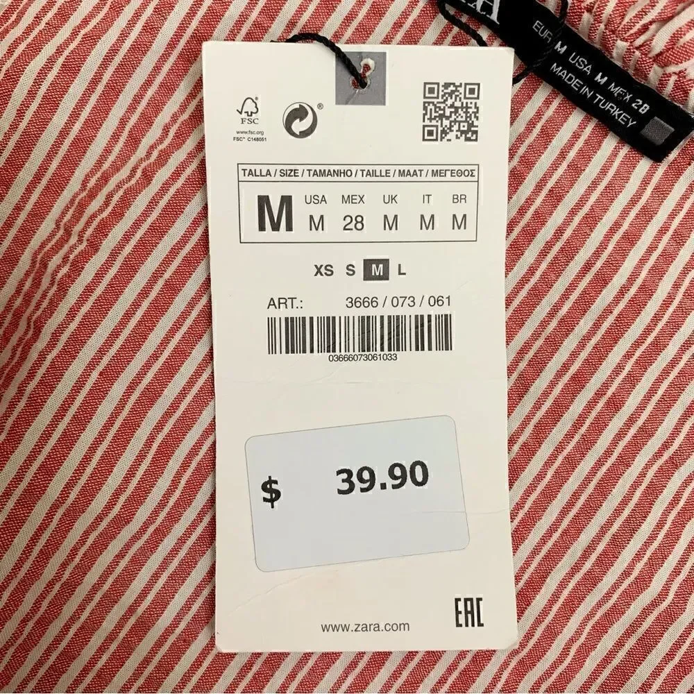 NWT Zara Women’s Size Medium Striped Ruffles Crop Top